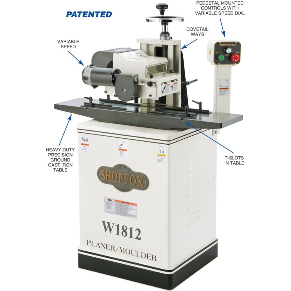 Shop Fox 240V 2HP 7 Inch Variable Speed Planer/Moulder with Stand, large image number 4