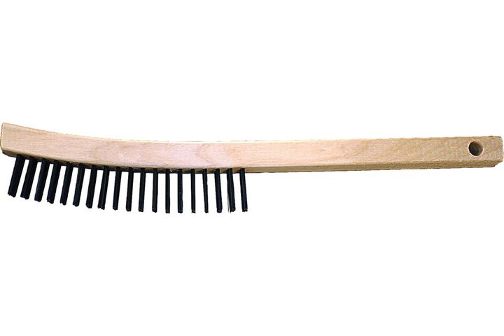 Pferd Curved Handle Scratch Brush 3x19 Rows Carbon Steel Wire Wooden Block, large image number 0