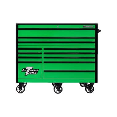 Extreme Tools 55in Green Roller Cabinet with Black Drawer Pulls