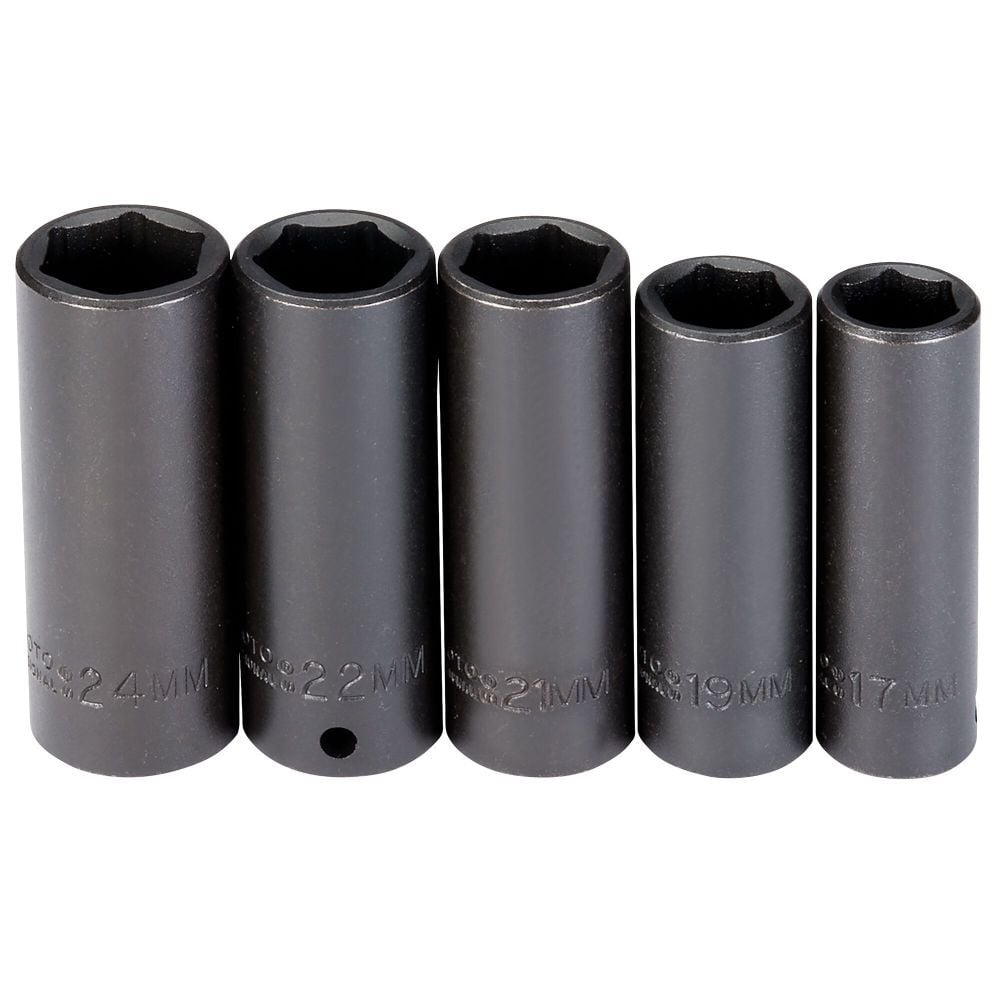Proto 1/2in Drive 6pt Deep Metric Impact Socket Set 5pc, large image number 1