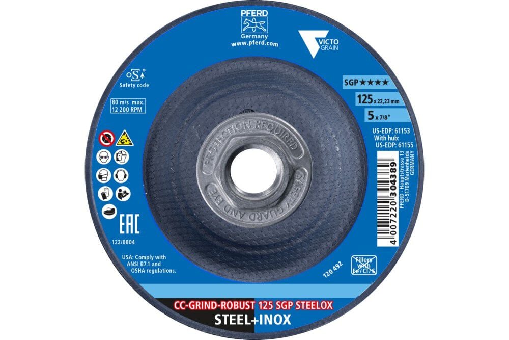 Pferd Grinding disc, CC-GRIND-ROBUST, 5 Inch x 5/8-11, SGP STEELOX VICTOGRAIN, Ceramic, large image number 2