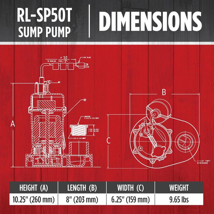 Red Lion 1/2HP 3600 GPH Sump Pump with Tethered Switch, large image number 1