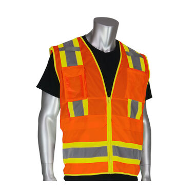 Protective Industrial Products Surveyors Tech Vest Hi-Vis Orange Two-Tone Ten Pocket 2X