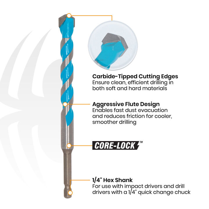 Spyder 1/2 Inch x 6 Inch Carbide-Tipped Masonry Drill Bit for Concrete Screws, large image number 2