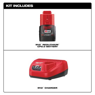 Milwaukee M12 REDLITHIUM 2.0Ah Battery and Charger Starter Kit, large image number 1