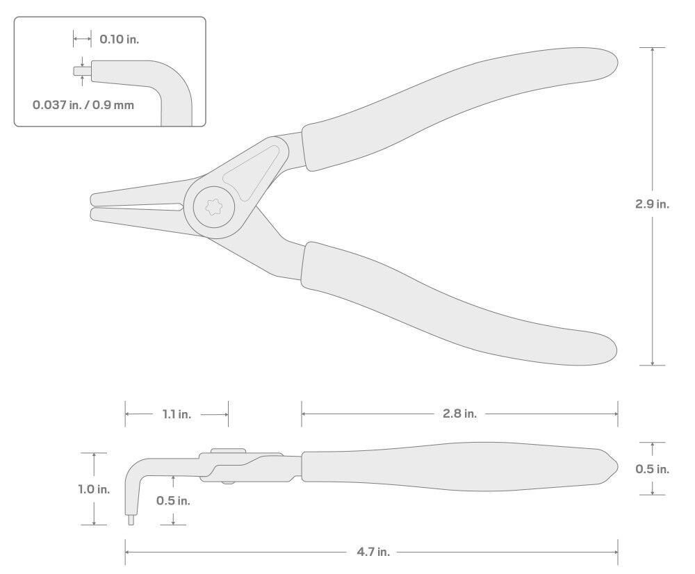 Tekton 5 Inch 90-Degree External Retaining Ring Pliers 0.037 Inch Tips, large image number 7