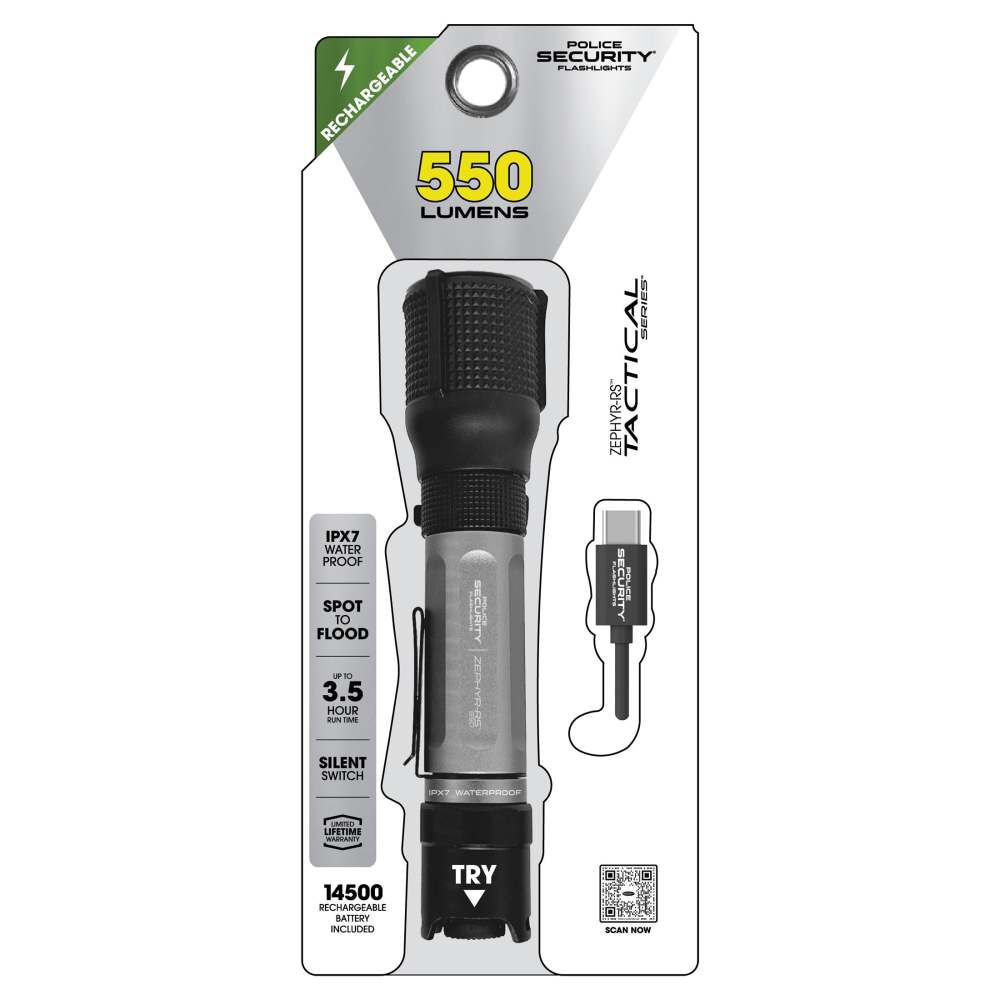 Police Security ZEPHYR-R5 550 Lumens Battery Powered Rechargeable Flashlight, large image number 6