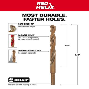 Milwaukee RED HELIX Cobalt 1/2inch Drill Bit, large image number 2