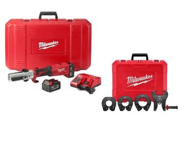 Milwaukee M18 FORCE LOGIC Long Throw Press Tool Kit with 2-1/2 Inch - 4 Inch NIBCO Press Ring Kit Bundle