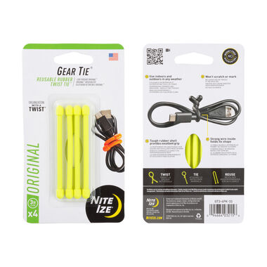Nite Ize Gear Tie Reusable Rubber Twist Tie 3in 4pk Neon Yellow, large image number 2