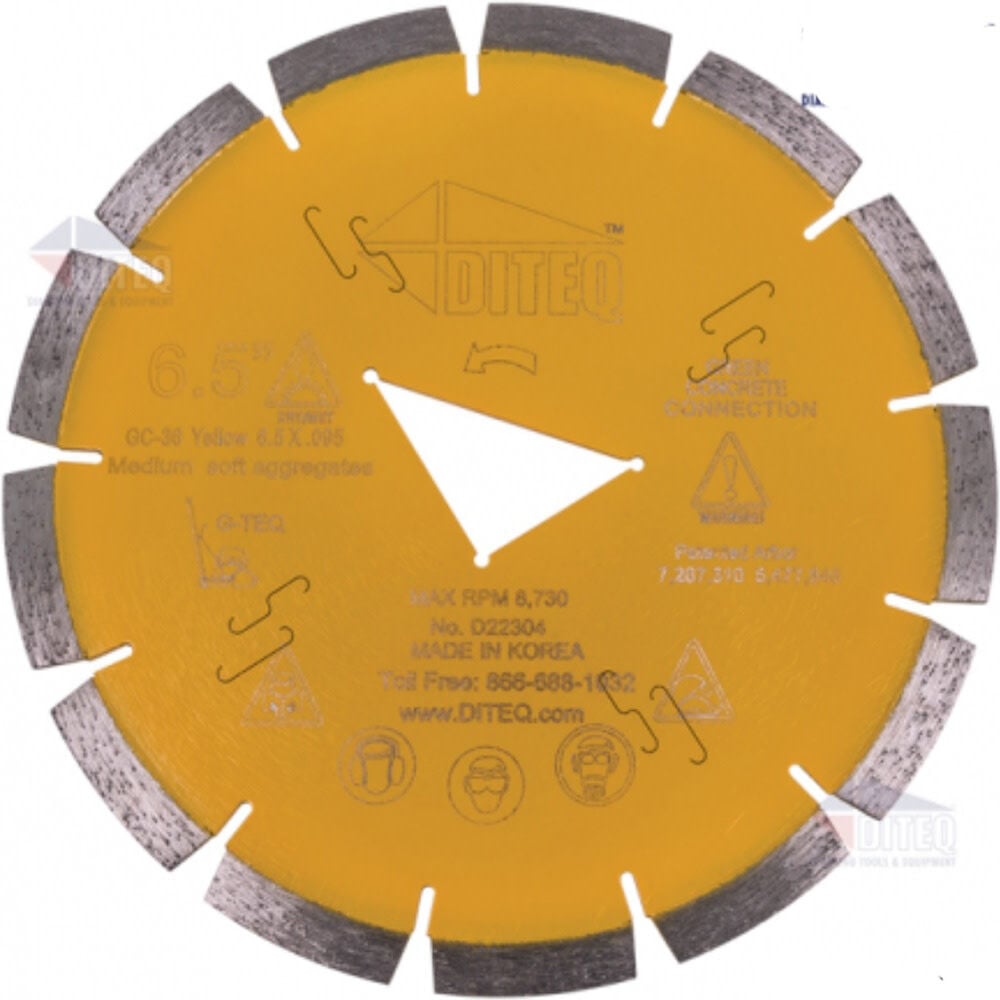 Diteq 6 1/2 Inch Yellow Super Premium Segmented Rim Diamond for Green Concrete – D22304