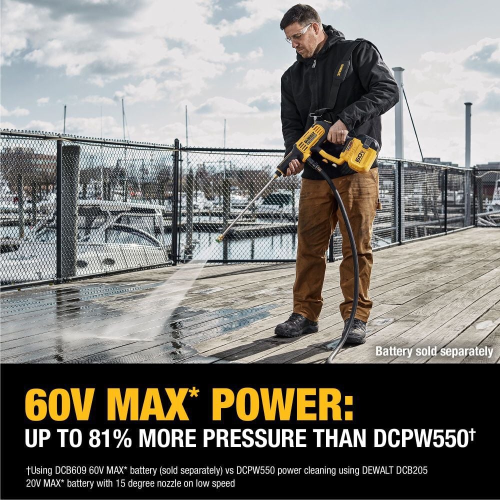 DEWALT 60V MAX 1000 PSI 1.0 GPM Battery Powered Cold Water Power Cleaner with 4 Spray Nozzles Bare Tool, large image number 4