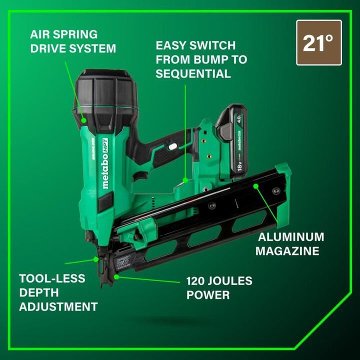 Metabo HPT 18V MultiVolt Cordless 21 3-1/2" Plastic Strip Framing Nailer (1x4.0Ah), large image number 2