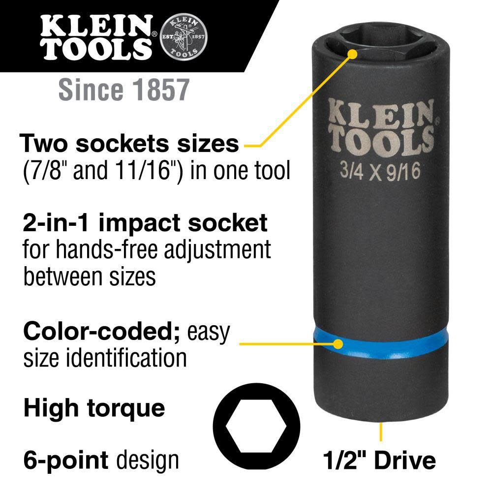 Klein Tools 2-in-1 Socket 7/8in X 11/16in 6 Pt, large image number 2