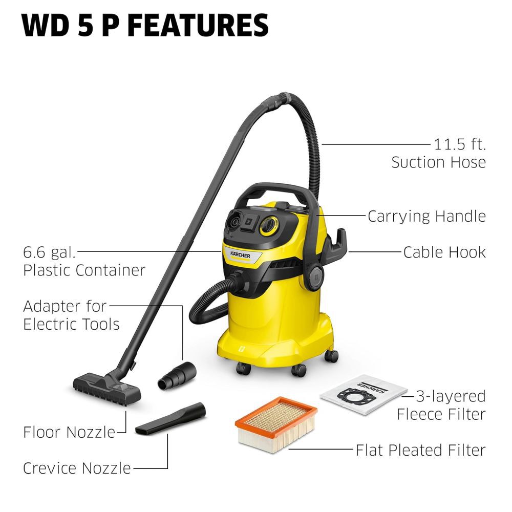 Karcher WD 5 P 120V 1100W 156 CFM Wet or Dry Vacuum, large image number 3