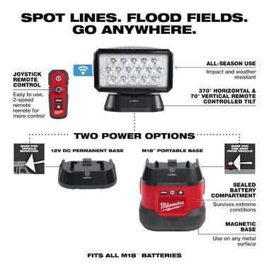 Milwaukee M18 Utility Remote Control Search Light Kit with Portable Base, large image number 2