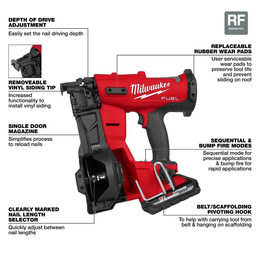 Milwaukee M18 FUEL Coil Roofing Nailer Kit, large image number 4