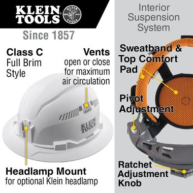 Klein Tools Hard Hat Vented Full Brim Style, large image number 1