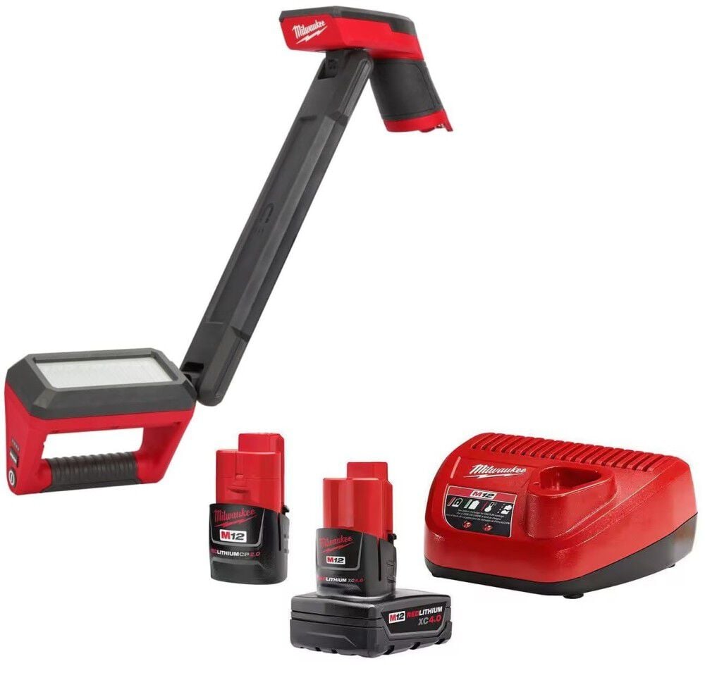 Milwaukee M12 Underbody Light, 12V 4Ah & 2Ah Battery Starter Kit Bundle – 2126-20-48-59-2424