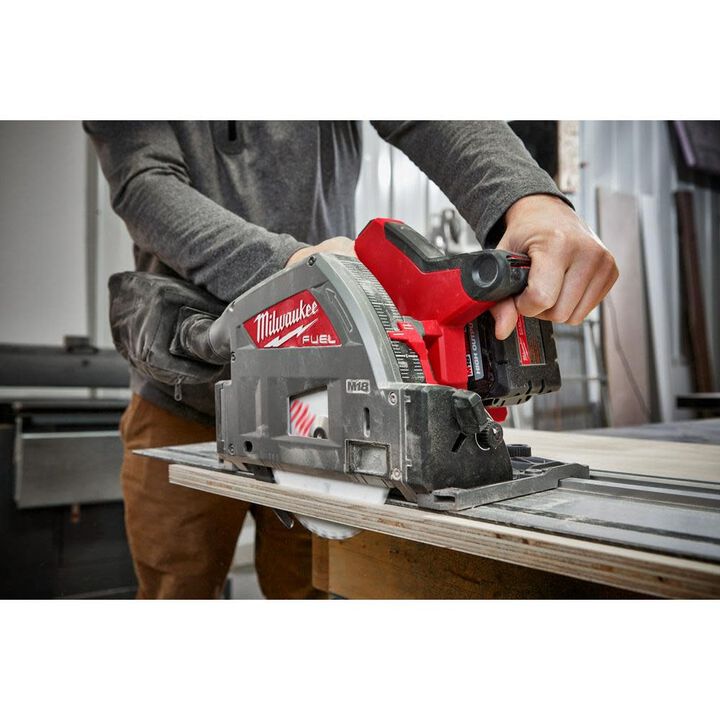 Milwaukee M18 FUEL 6 1/2 Inch Plunge Track Saw (Bare Tool) with 55inch Guide Rail with Clamps & Bag Bundle, large image number 8
