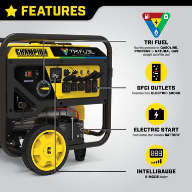 Champion Power Equipment 12000 Watt Tri-Fuel Generator Portable with Electric Start & CO Shield, large image number 4
