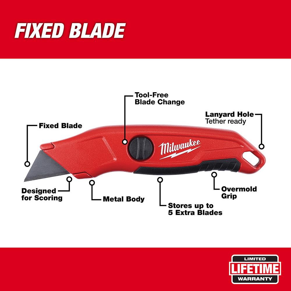 Milwaukee Fixed Blade Utility Knife 48221513 Acme Tools