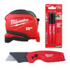 Milwaukee 25 Ft Compact Tape Measure, FASTBACK Compact Folding Utility Knife, and INKZALL Fine Point Black Marker 2pk Bundle, small image number 1