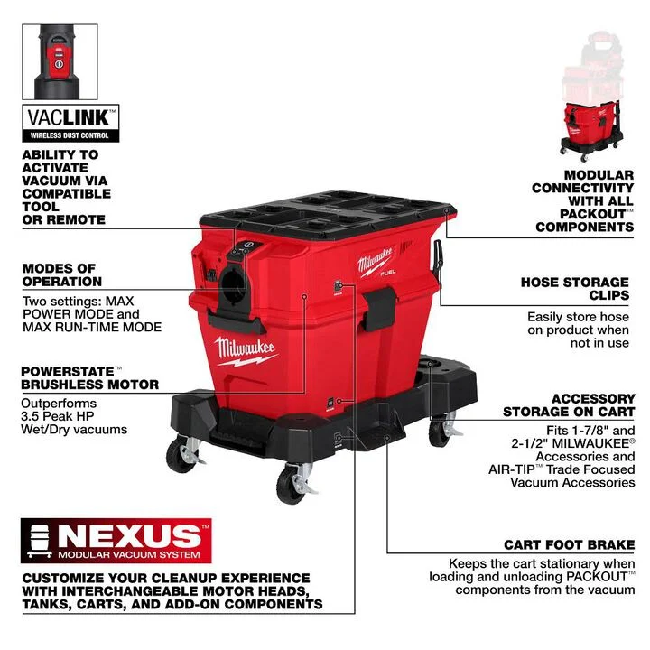 Milwaukee M18 FUEL NEXUS 6 Gallon Wet/Dry Vacuum with PACKOUT Compatibility and VACLINK (Bare Tool), large image number 5