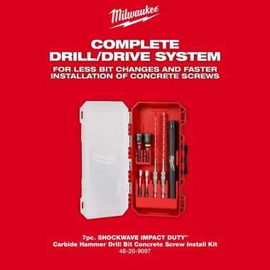 Milwaukee SHOCKWAVE Impact Duty Carbide Hammer Drill Bit Concrete Screw Install Kit 7pc, large image number 5