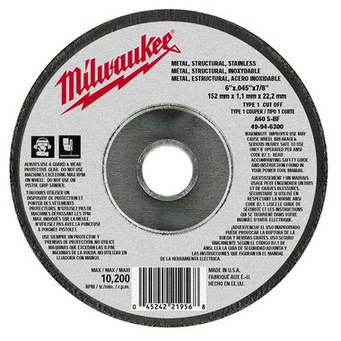 Milwaukee 6 in. x .045 in. x 7/8 in. Cut-Off Wheel (Type 1), large image number 6
