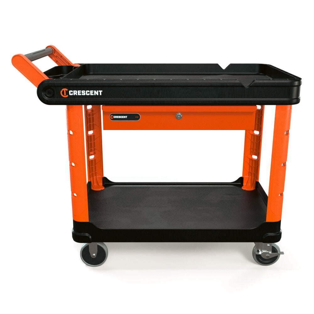 Crescent RAILWORKS 2 Shelf Industrial Utility Cart with 5 Inch Hard Casters and Tool Drawer, large image number 1