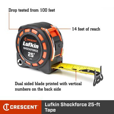 Crescent Lufkin Shockforce Tape Measure Dual Sided 1 3/16 x 25', large image number 1
