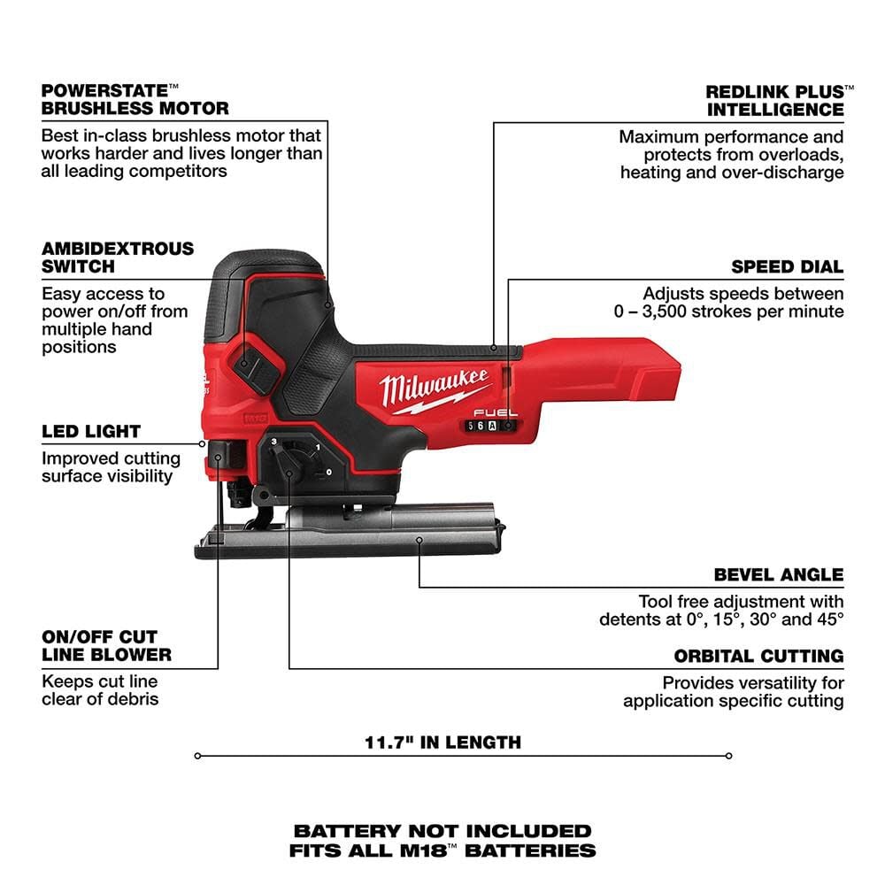 Milwaukee M18 Fuel Barrel Grip Jig Saw Bare Tool 2737b 20 - Image 7