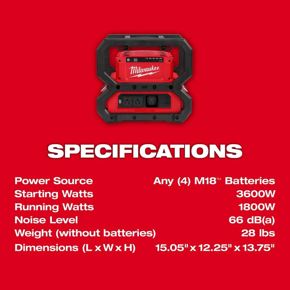 Milwaukee M18 Carry-On 3,600 Watt 6.0Ah Lithium-Ion 4 Battery Portable Power Supply Bundle, large image number 9