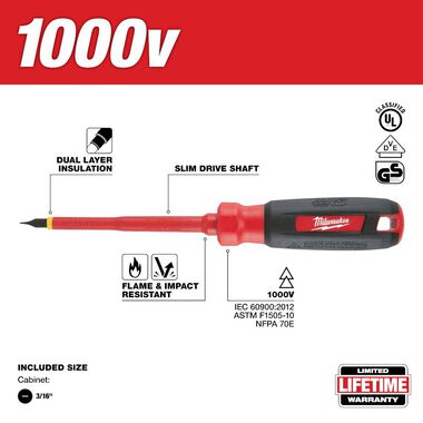 Milwaukee 3/16 in. Cabinet 4 in. 1000V Insulated Screwdriver, large image number 1