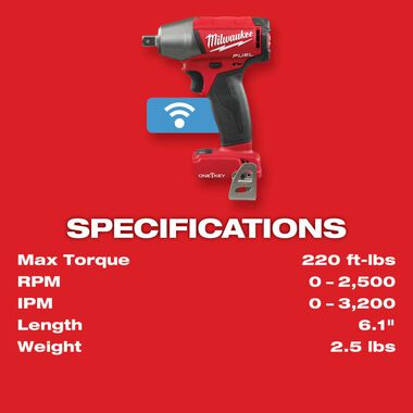 Milwaukee M18 FUEL 1/2 in. Compact Impact Wrench with Pin Detent with ONE-KEY (Bare Tool), large image number 6