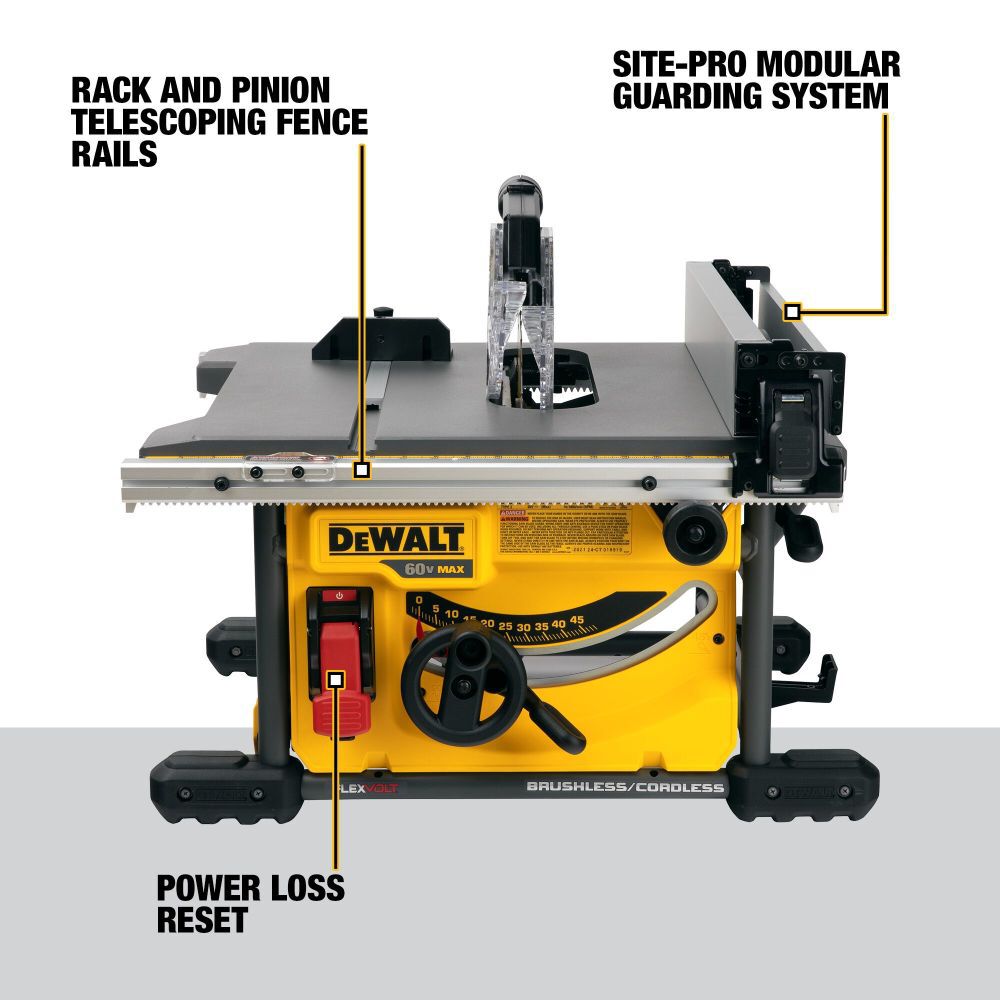 DEWALT 60V Max 8 1 4in Table Saw Kit with 2 Dewalt Flexvolt 6.0 Batteries DCS7485T1 EB Acme Tools