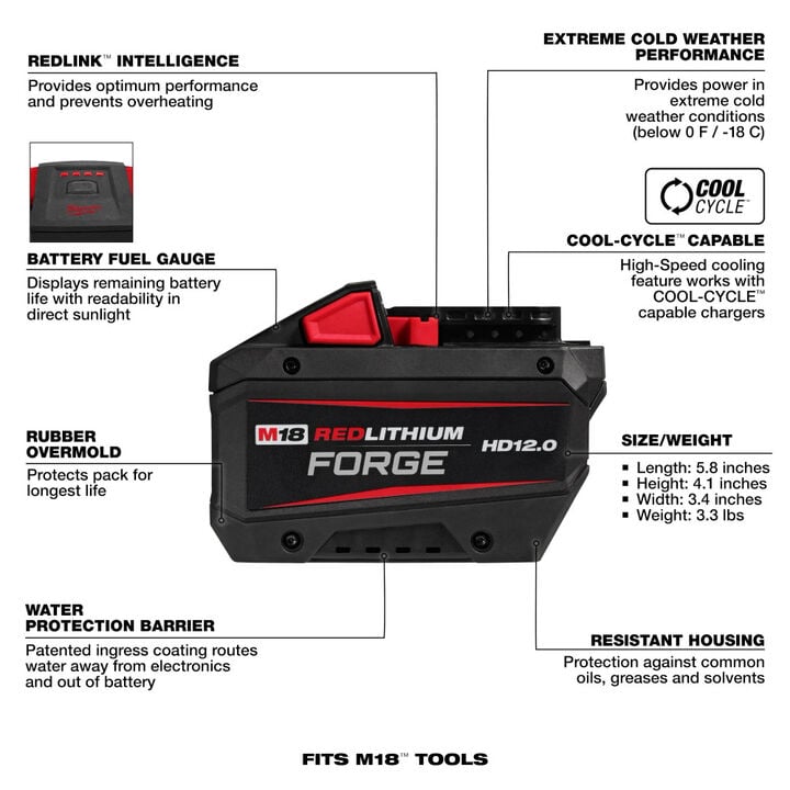 Milwaukee M18 Brushless Pipe Threading Oiler (Bare Tool) and M18 REDLITHIUM FORGE HD 18V 12Ah Battery Pack Bundle, large image number 10