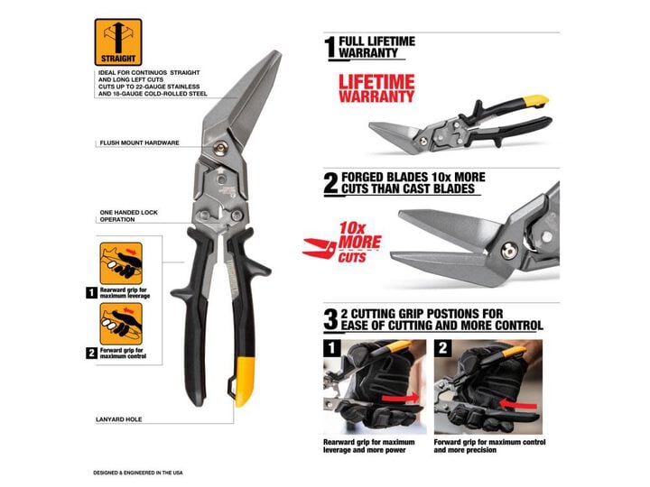 Toughbuilt Straight Offset Long Cut Aviation Snips, large image number 1