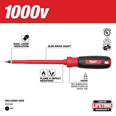 Milwaukee 1/4 in. Slotted - 6 in. 1000 V Insulated Screwdriver, large image number 1