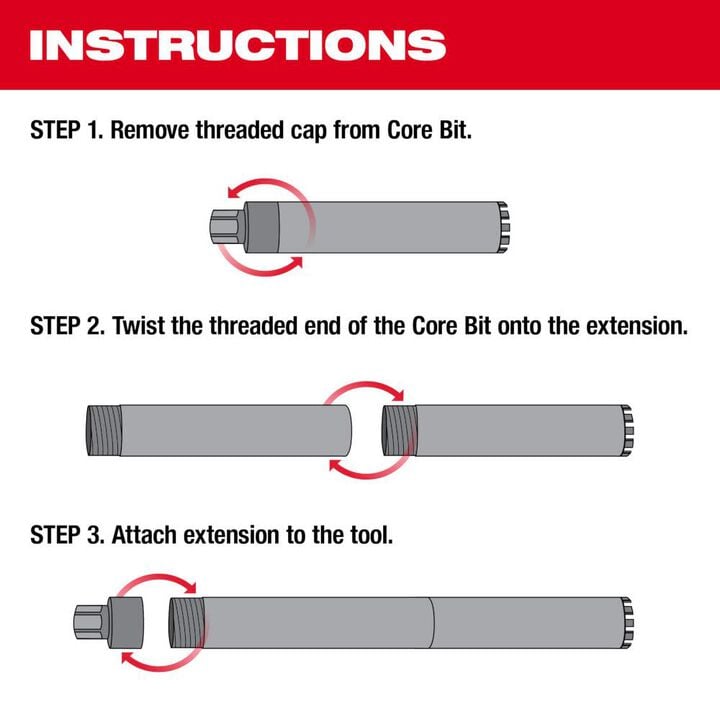 Milwaukee 1-1/2 in. x 12 in. Diamond Premium Wet Core Bit Extension, large image number 3