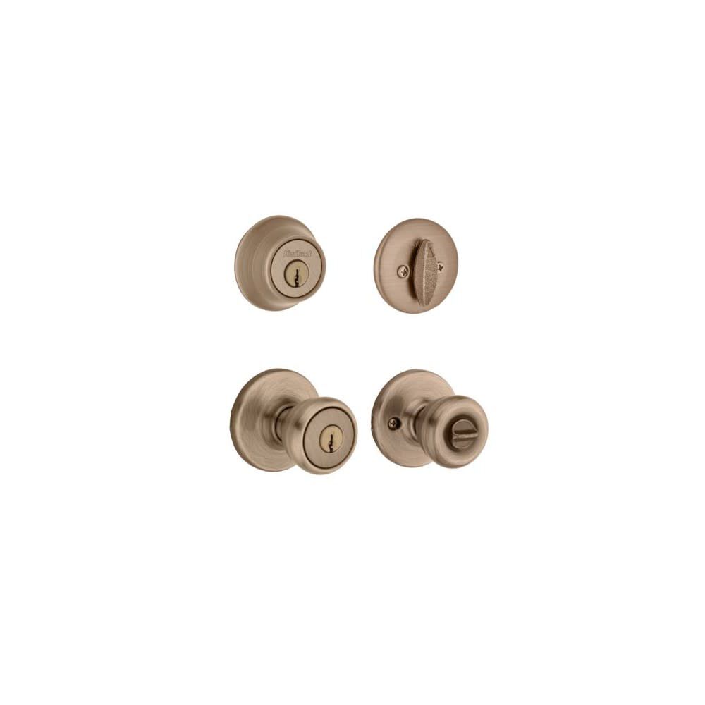 Kwikset Antique Brass Tylo Door Knob & Single Cylinder