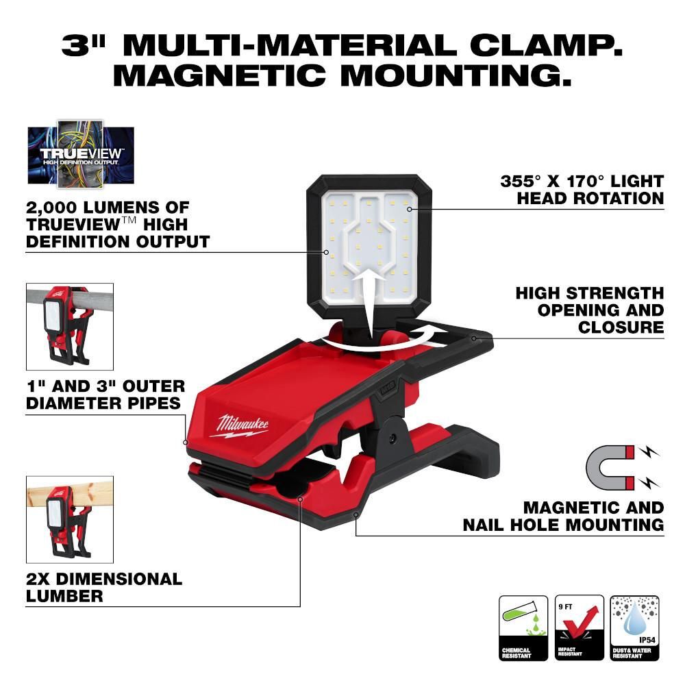Milwaukee M18 ROVER Clamping Flood Light (Bare Tool), large image number 2