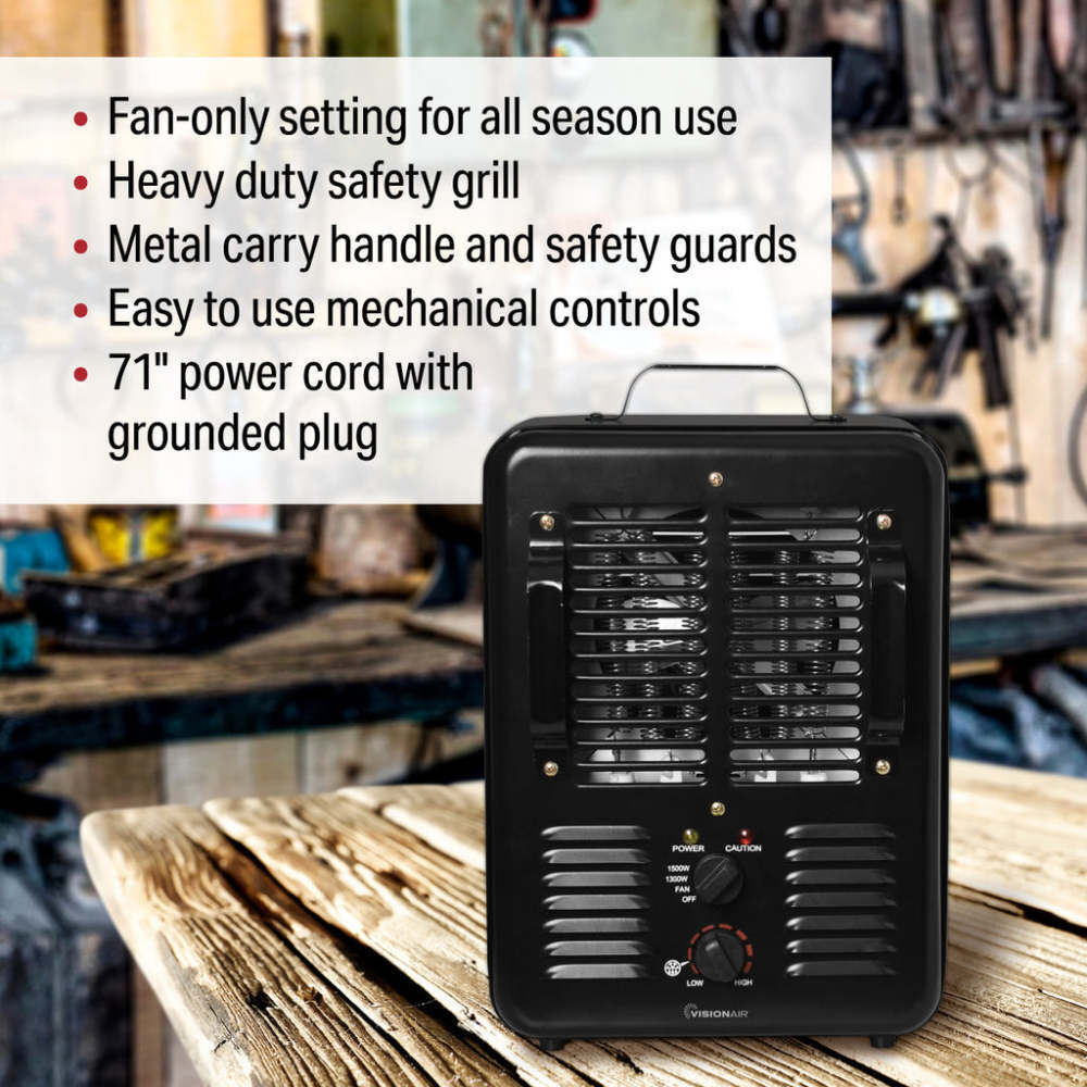 VisionAir 15 In. 1300/1500W 5120 Btu 160 Sq-Ft. Milkhouse Heater, large image number 5