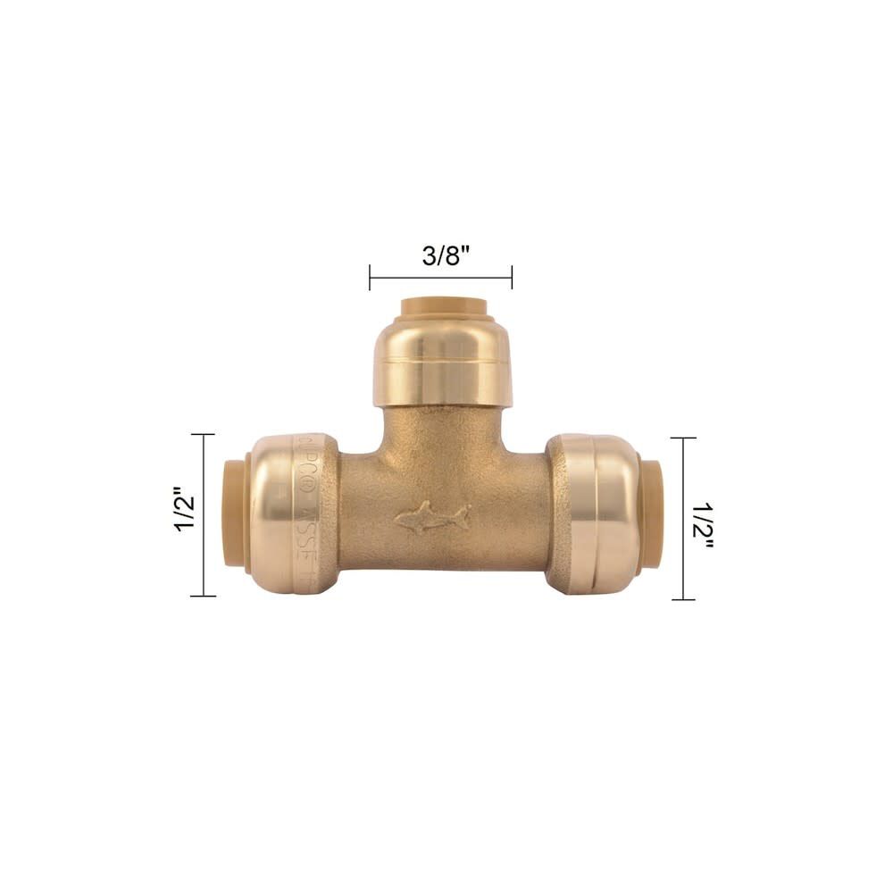 Sharkbite 1/2 x 1/2 x 3/8in Push to Connect Brass Reducing Tee, large image number 2