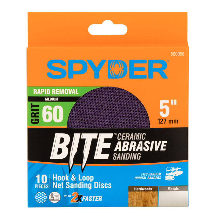 Spyder 60 Grit Ceramic Sanding Discs, Ceramic Net, 5 Inch Hook & Loop 10 Pieces