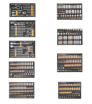 GEARWRENCH 1/2, 3/8, 1/4 Inch Ratchet and Drive Tool Set, SAE and Metric Socket Set Bundle with Tray