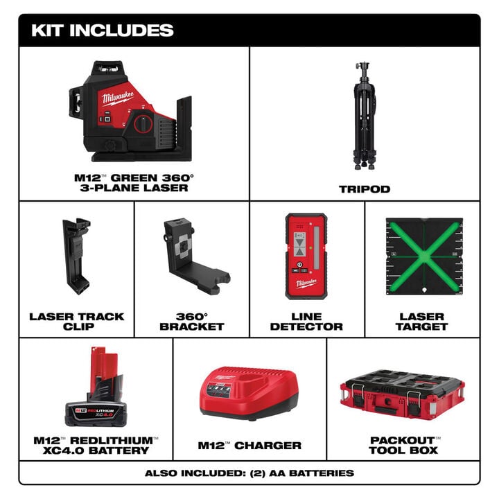 Milwaukee M12 Green 360 Degree 3-Plane Laser PACKOUT Kit, large image number 1
