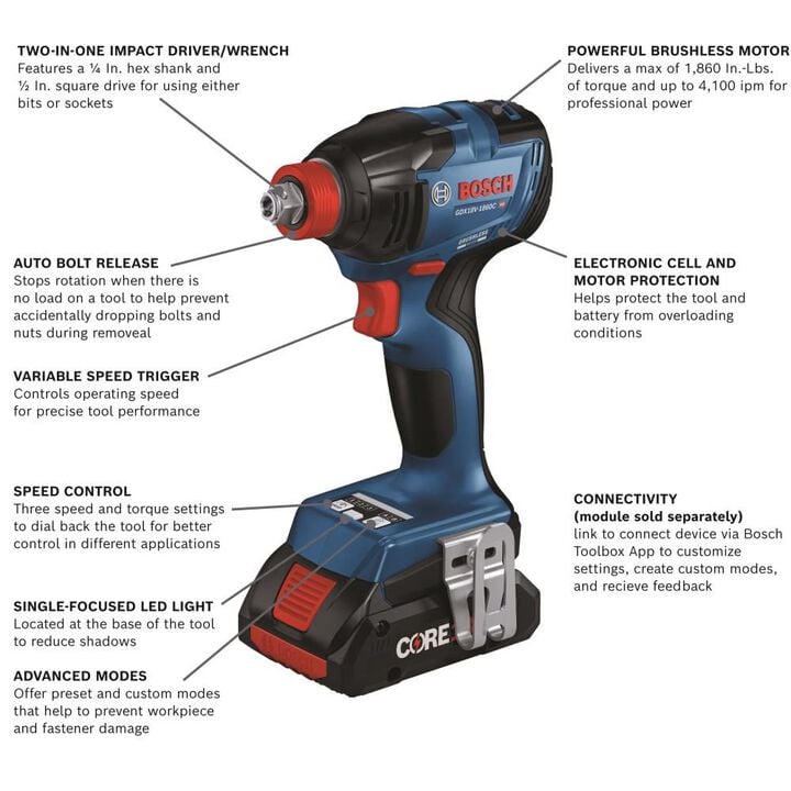 Bosch 18V Freak 1/4in & 1/2in Impact Driver Kit, large image number 1
