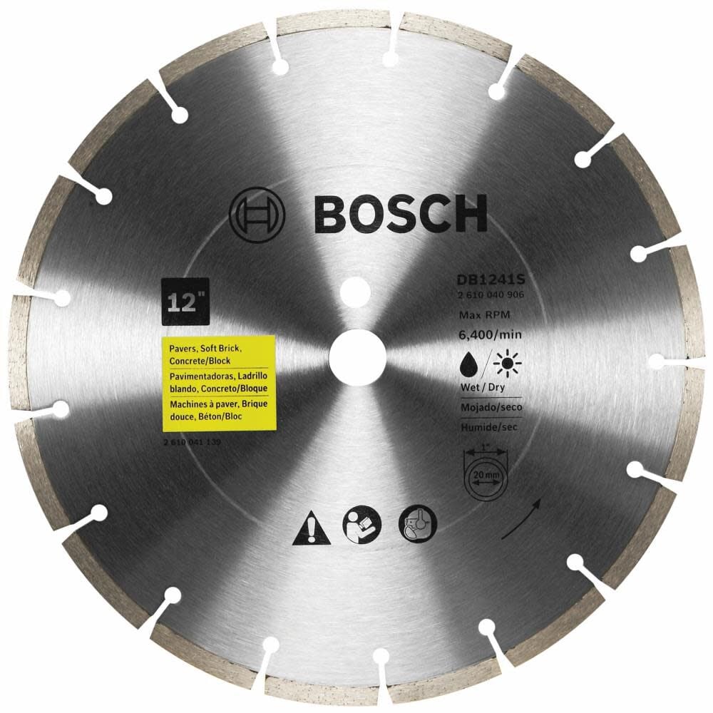 Bosch 12 Inch Standard Segmented Rim Diamond Blade for Universal Rough Cuts in Concrete, Pavers, and Soft Brick – DB1241S